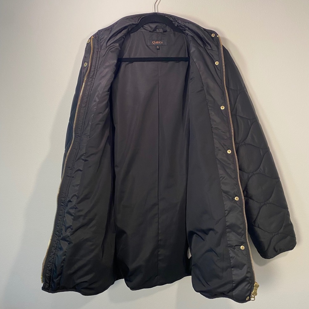 QUINCE Featherless Quilted Long Puffer Jacket XL Black Down Alternative Travel - Picture 8 of 13